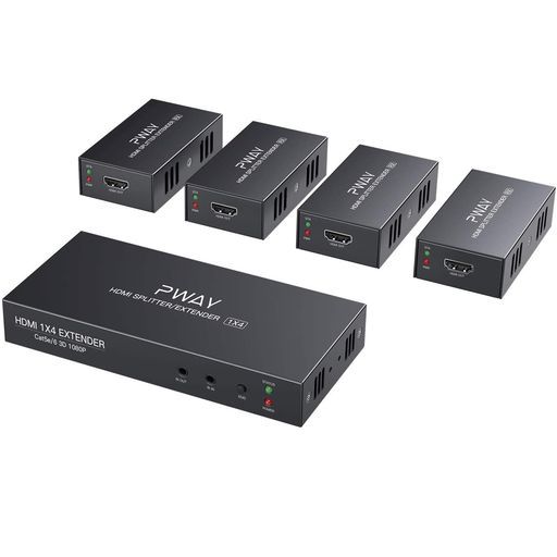 POCHDMIエクステンダーLAN3D分配器4出力遅延なし60m安定転送距離伝送HDMIスプリッター延長機送受信機セット分配4台4画面エクステンダー1080@60HzPW-HT226P4-IR-JP