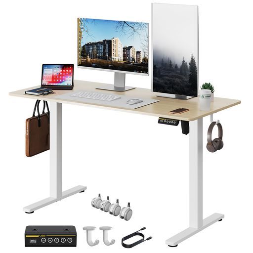 Gamork電動スタンディングデスク高さ調整70CM-118CMゲーミングデスクメモリ機能/フック/ロック可能なキャスターサイレントモーター勉強、ホームオフィス、リモートオフィス、一人暮らしに…