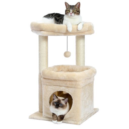 PAWZRoadキャットタワーミニ猫タワー小型低い小さめスリム据え置き人気爪研ぎ麻紐猫のおもちゃコンパクト省スペース頑丈安全猫ハウス-68cmベージュ