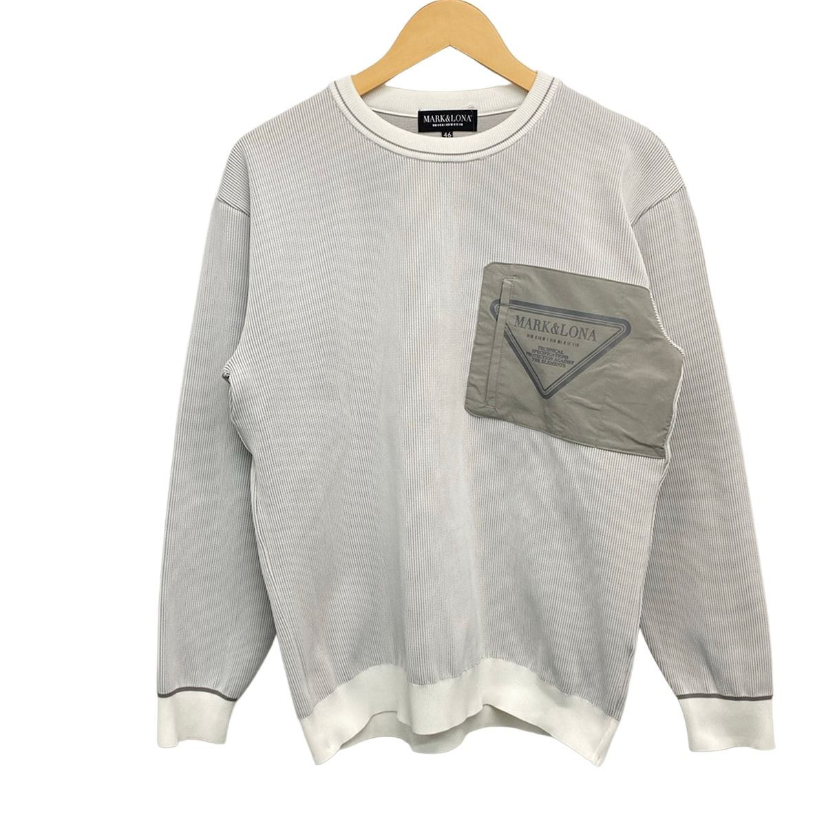MARK&LONA(マークアンドロナ) 長袖セーター サイズ46 XL メンズ美品 ライトグレー×白 CODEコレクション