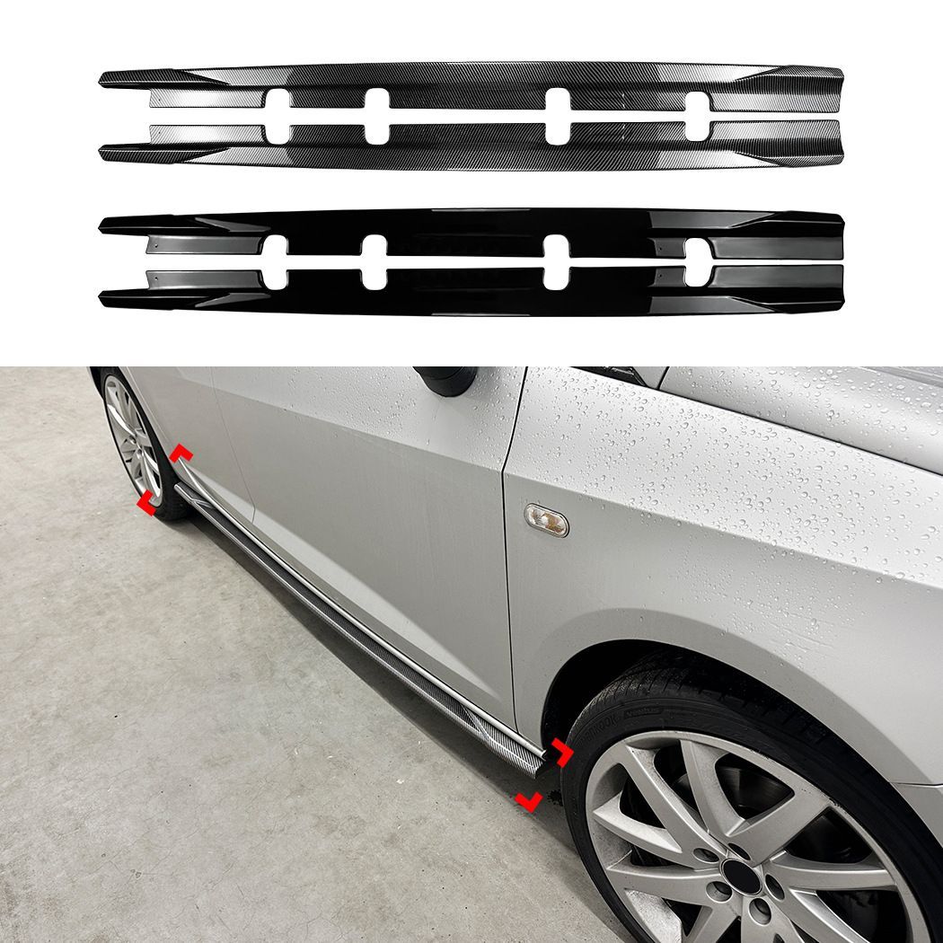 Seat Ibiza MK4 (セアト・イビサ MK4) 2008-2017専用 サイドスカートリップ ABS製 カーボン調/ピアノブラック 2色選べる 軽量高強度 耐候性抜群 ドレスアップ効果 走行安定性向上 簡単取付 車種専用設計 おすすめ 送料無料