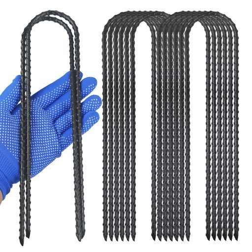 JuhuilaiU型止めピンロープ止め金具、長さ40cm、テントサッカーゴールトランポリン固定用、黒色防錆コート(長さ40cm-16本入り)