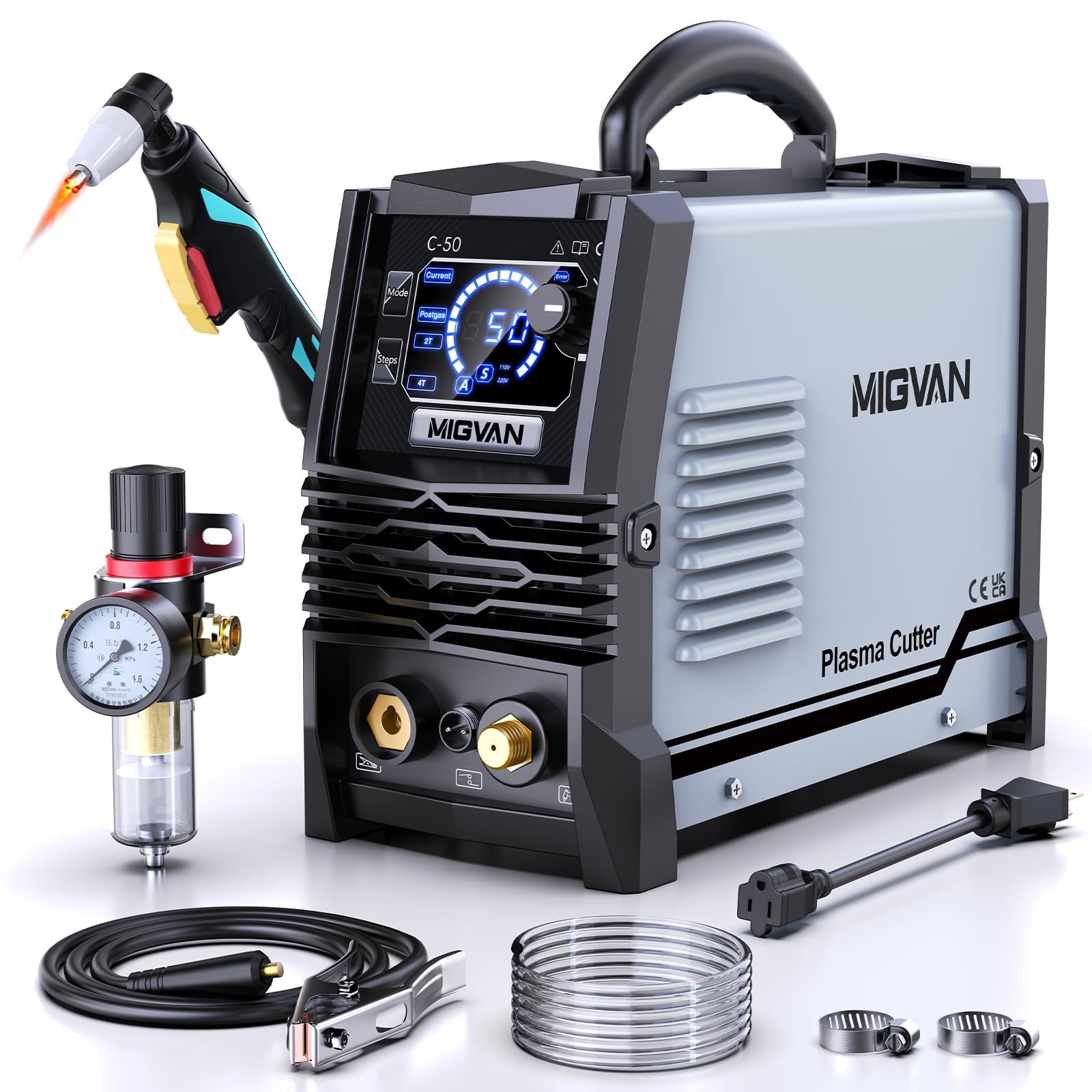 プラズマカッター 100v 200v兼用 使用率60％ 50A 高周波数 プラズマ切断機 インバーター搭載 エアプラズマカッター 2T/4T DIY 小型軽量 LED液晶表示 日本語取扱説明書付き 人気の切断機 C-50wb 21d855c5