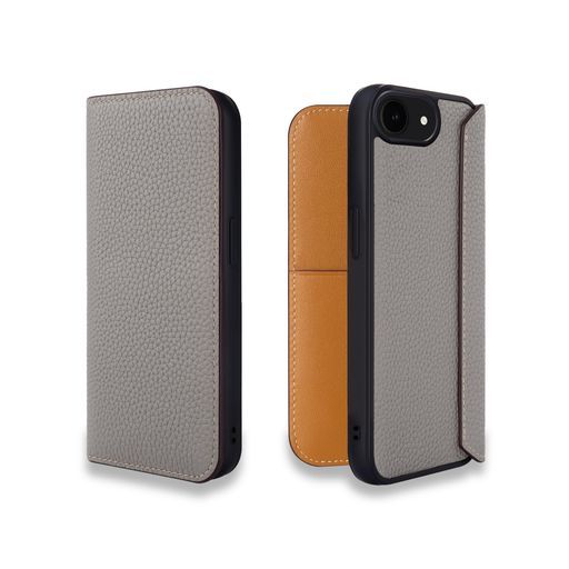 COGUREスマホケースiPhone16e用手帳型ケースダイアリーケース本革シュリンクカーフレザーカード入れABS&TPU衝撃保護ケース耐衝撃磁石なしギフトボックス付きCOGPHグレージュ