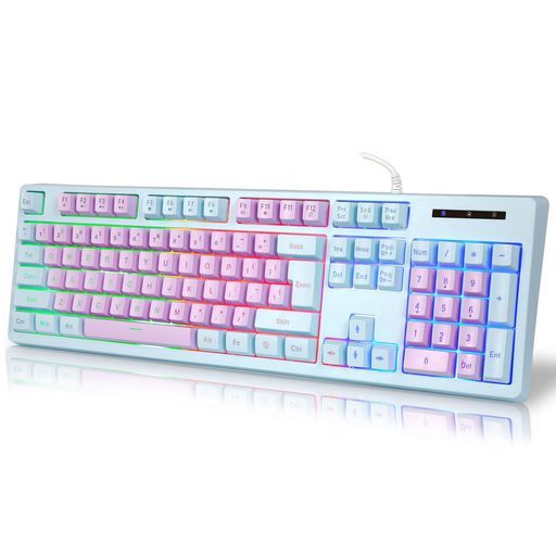 HUOJIゲーミングキーボードUSB有線メカニカル風メンブレン式RGBバックライトフローティングキー防水静音タクタイル打鍵感104キー英語配列Xbox/PS5/PC対応人間工学設計25キーロールオーバー