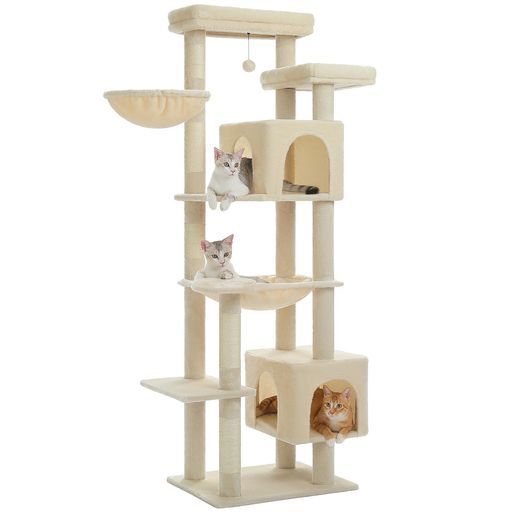 PETEPELA(ぺテぺラ)キャットタワー大型猫用スリム多頭飼い猫タワー据え置き型コンパクト省スペースハンモックサボテン爪研ぎ人気おしゃれかわいいシンプル転倒防止ベルト付き展望台猫…