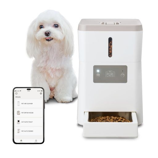 ジェックス【PURE】PETAUTOFEEDER犬猫用自動給餌器スマホで管理1日最大10回5g単位の細かな設定2電源で安心清潔フードタンク丸洗いPPAF01-WH【Wifi】