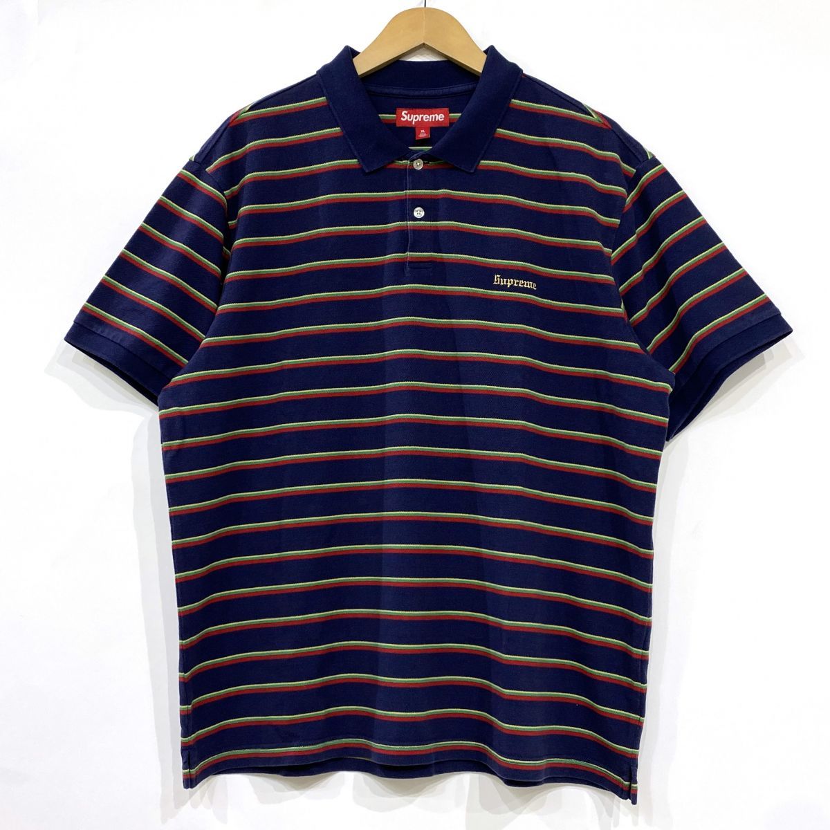 Supreme シュプリーム Washed Stripe Polo ポロシャツ ネイビー XL