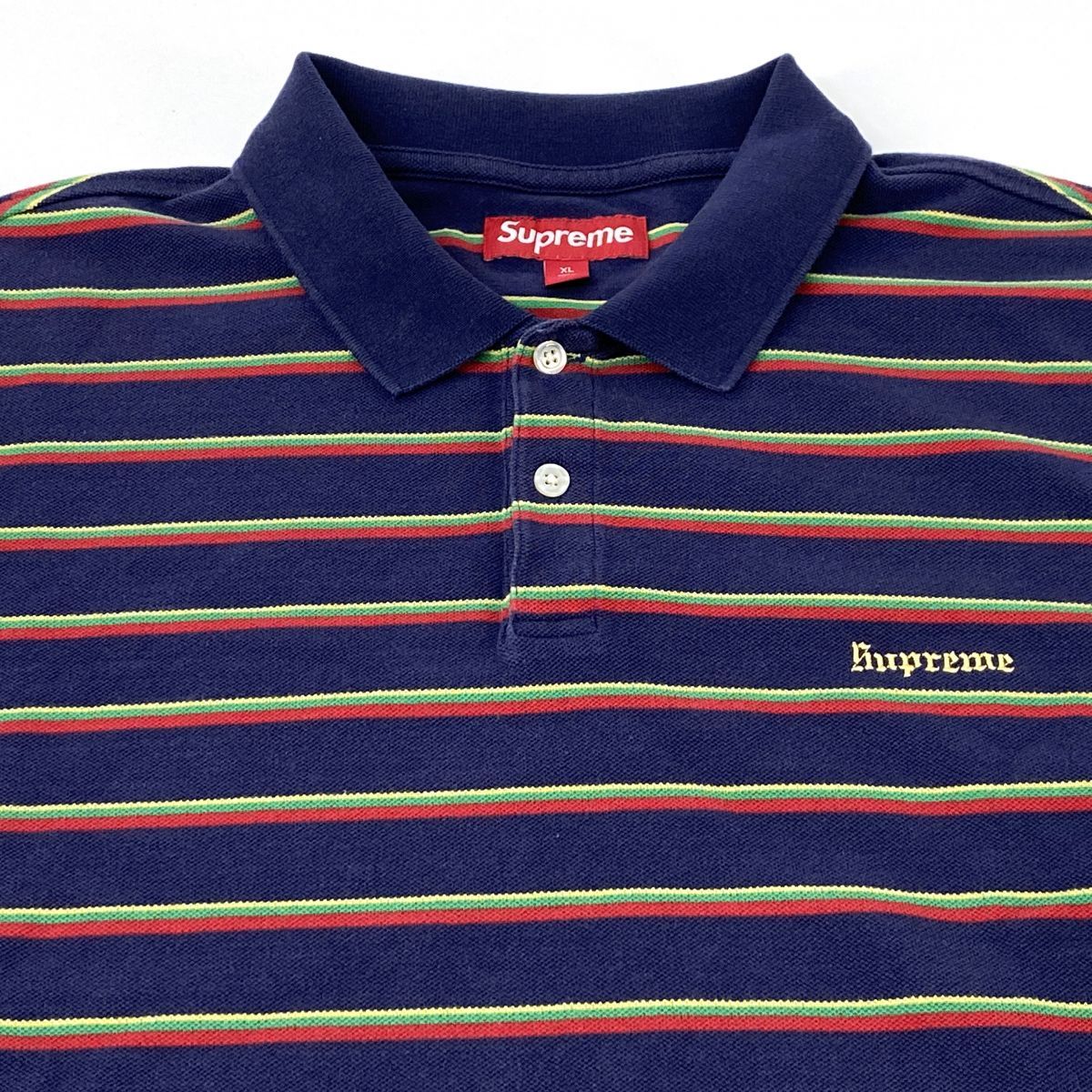 Supreme シュプリーム Washed Stripe Polo ポロシャツ ネイビー XL