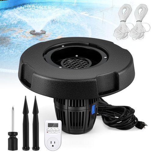 Poafamx噴水ポンプ酸素供給ポンプ最大排水量18000L/H噴水直径3mタイマー機能付き噴水+酸素供給両用養魚池、庭園造園、プールなど110V/60HZ