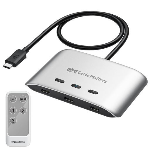 CableMatters20GbpsUSB-C切替器3台PC用、[Windows用8K@30Hz/macOS用4K@60Hz/140WPD]、USBCKVMスイッチ、Type-C切替器、USBCまたはThunderbolt4