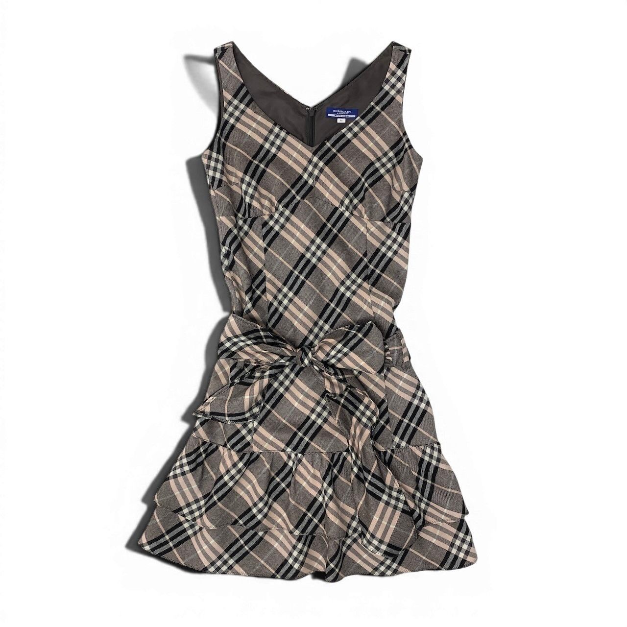 29e7 BURBERRY LONDON バーバリーロンドン ノースリーブワンピース Vネック ウエストリボン チェック柄 36サイズ ピンク系 FMF04-515-14 レディース 女性用t18r