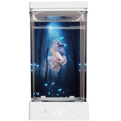 小型ベタ水槽1.4Lコンパクト水槽キット20-30°C温度設定LEDライト付き水換え簡単セットアップ・メンテナンス簡単スタータータンク最適ホワイト