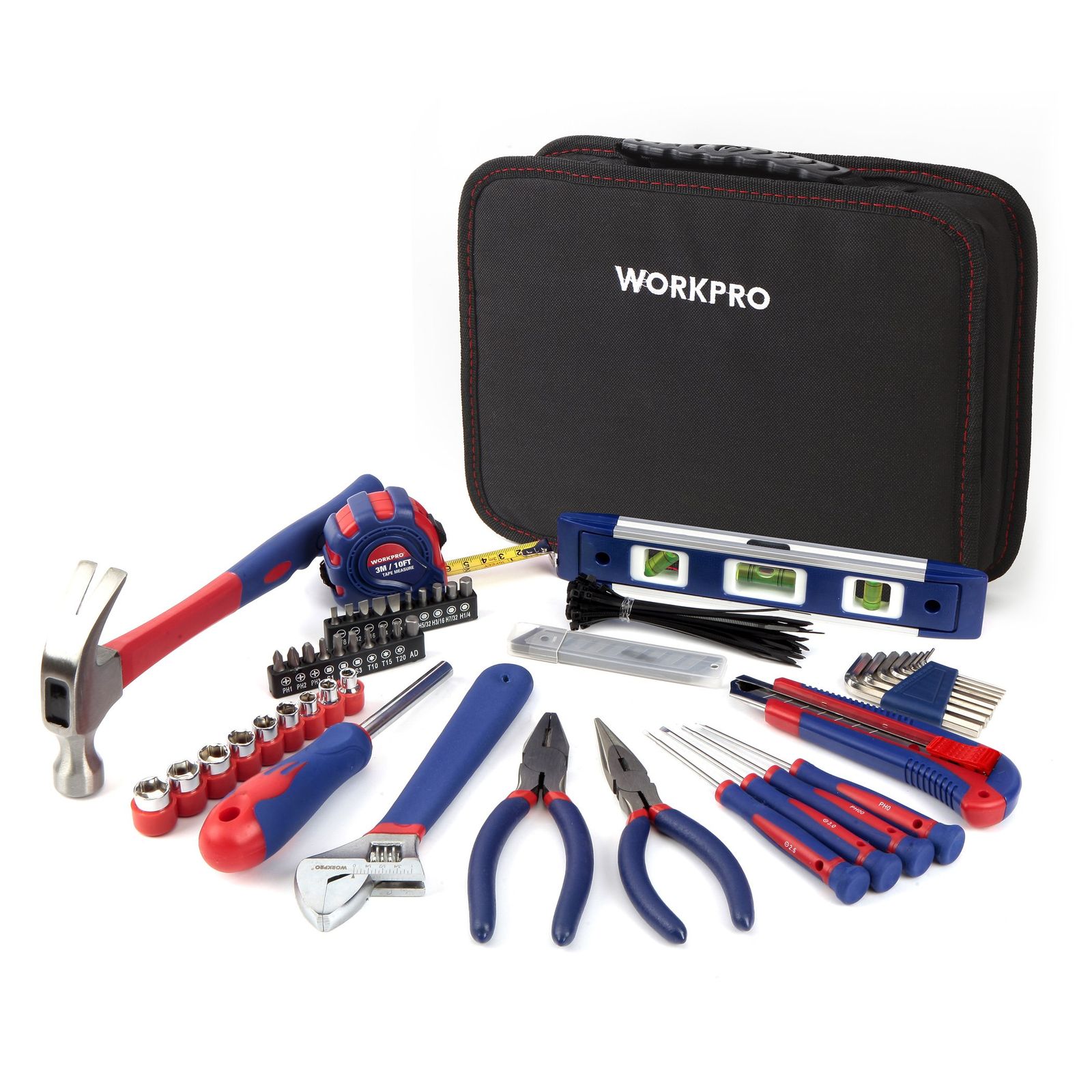 WORKPRO ホームツールセット ガレージツールセット 家具の組み立て&住まいのメンテナンス用 家庭用基本工具 作業工具セット 作業道具セット 収+D7納バッグ付き 100点組★ 31dbcfde