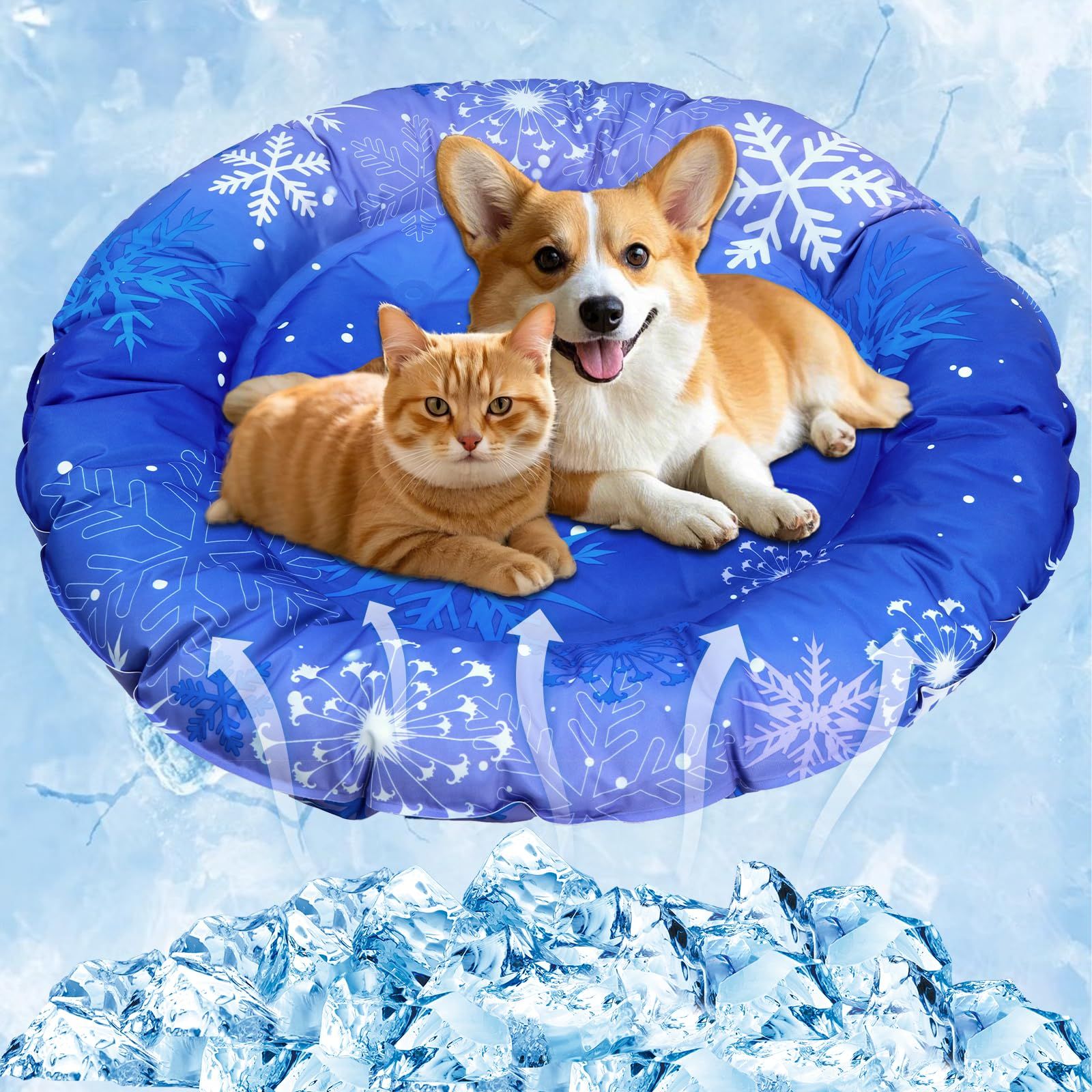 ペット用冷却マット 72*72cm 二重構造 防水加工 クールマット 犬・猫用 ひんやりマット 無害ジェル 接触冷感 冷却ジェルマット 省エネ 水洗い可 熱中症対策 小・中型犬 猫 ウサギなどのペットに対応可能 (円形, L(72*72cm) fc424d65