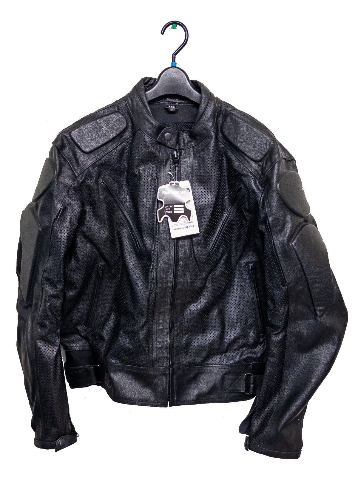【未使用 XXL】Real Leather 本革 メッシュ ライダースジャケット プロテクター付き　□