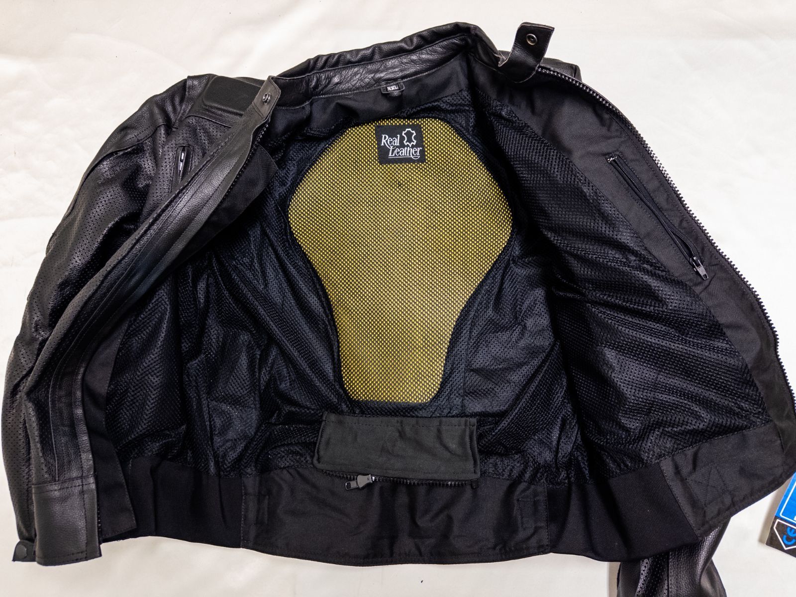 【未使用 XXL】Real Leather 本革 メッシュ ライダースジャケット プロテクター付き　□