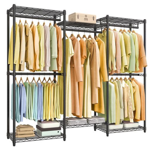 SONGMICSハンガーラック頑丈大容量洋服かけ耐荷重233kg幅174.4cm衣装収納パイプハンガー服かけスタンド調整可能な棚とポール付きスチールラック黒LGR433B01