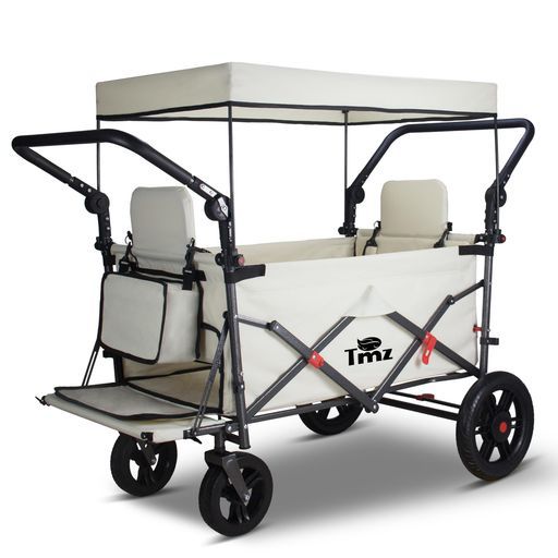 TMZキャリーカートアウトドアワゴン、折りたたみ式、シートとシートベルト付き多機能カート、荷室拡張可能、前後ダブルプッシュハンドル、耐荷重約120kg、ストッパー付き(クリーム入り)
