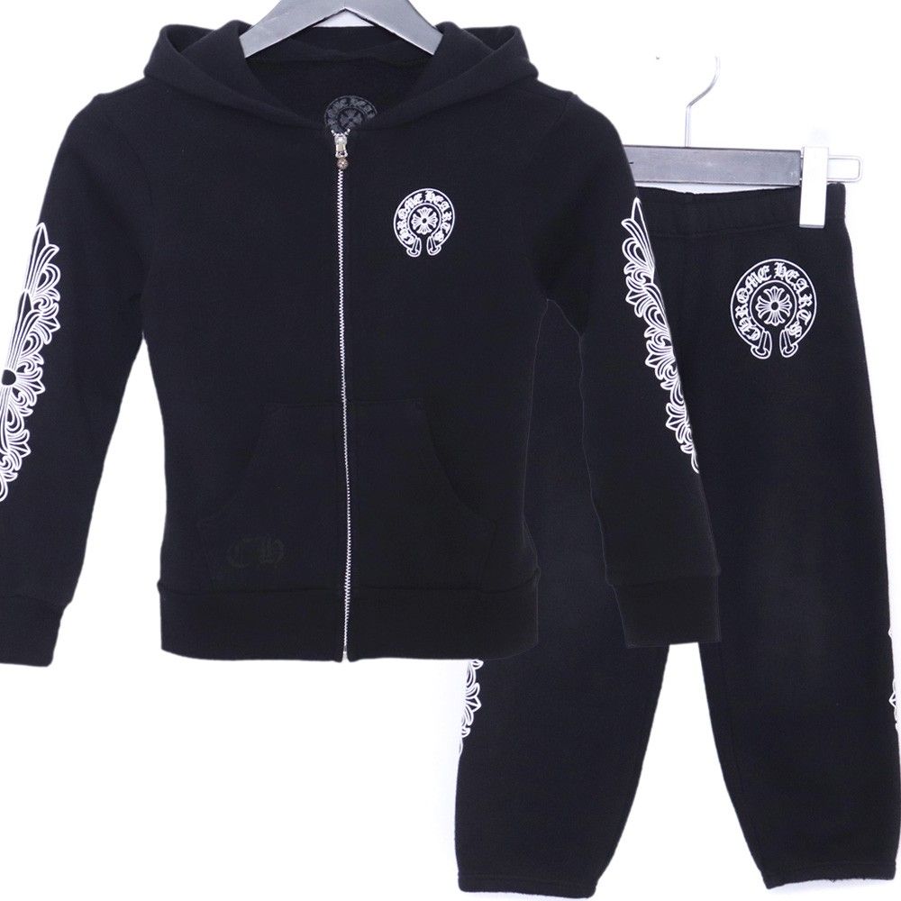 CHROME HEARTS キッズ ホースシュージップアップパーカー ホースシューフローラルスウェットパンツ 8Y 100-110cm相当 ブラック