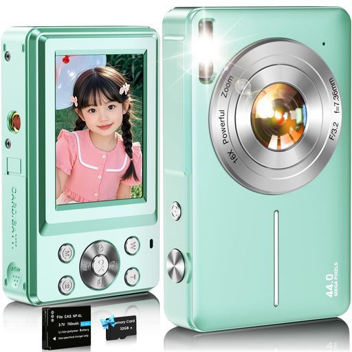 デジタルカメラデジカメNsoela32GBカード付き予備電バッテリーコンデジ16倍デジタルズームFHD1080P録画44MP画素コンパクトvlogカメラ修学旅行子供/学生/初心者に向け小型軽量