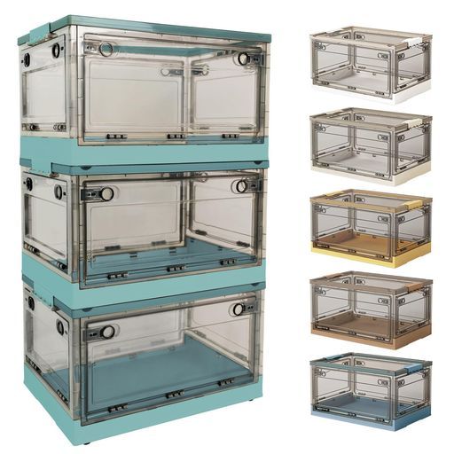 Hellozebra収納ボックス折り畳み【透明·全方向から取り出せる·大容量85L/56L/40L】コンテナ収納ケースコンテナボックス収納コンテナ蓋付き積み重ねキャスター付きロック付き組み立て簡単…