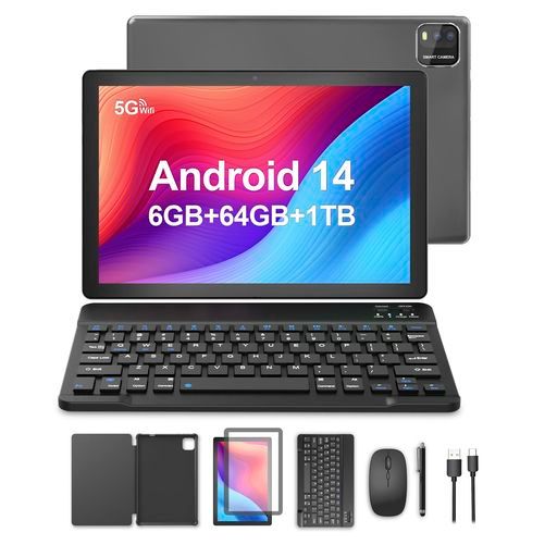 PUTECCHタブレット10インチ新登場、Android14タブレット10インチWi-Fiモデル6GB+64GB+1TB拡張、6000mAhバッテリー、4コアCPU、5GWi-Fi6、2+8MP