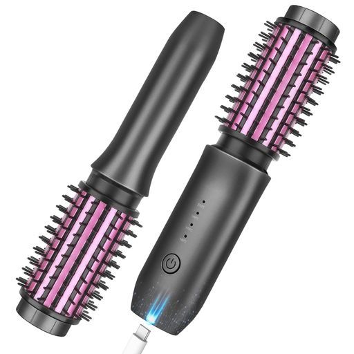 iTaygaコードレスカーリングアイロンブラシ、2024新ポータブルトラベルカーリングアイロンミニブラシ女性用、7000mAhUSB充電式カーリングワンドブラシマイナスイオン付き、グレー