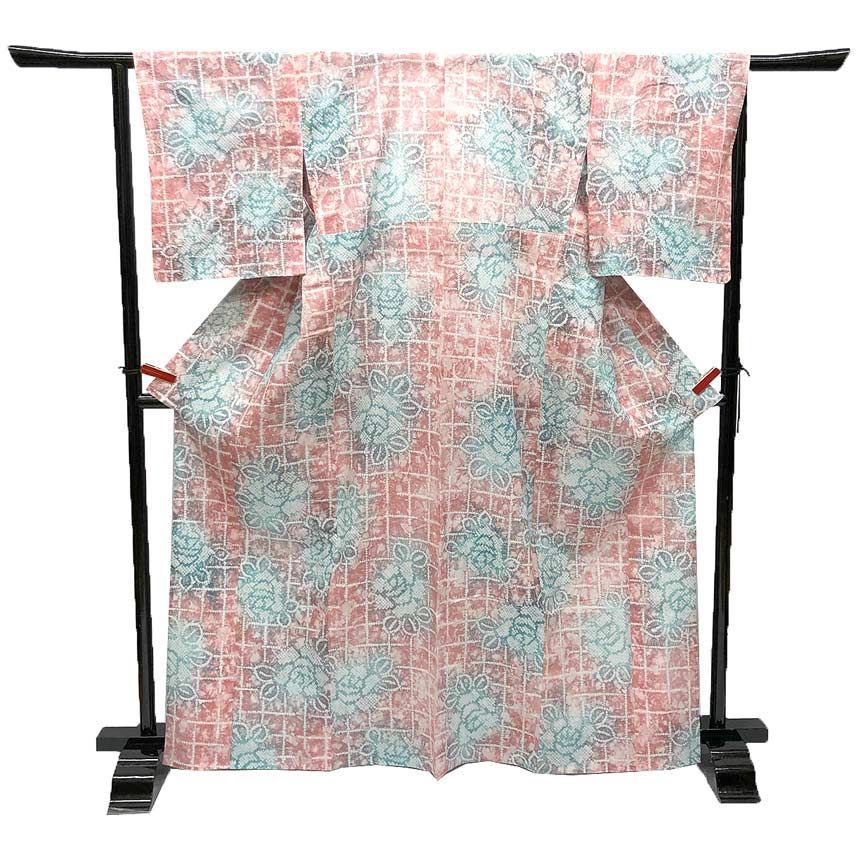 京やY001 浴衣 ゆかた YUKATA ワンランク上のオトナ女子の浴衣 究極の大人女子浴衣 伝統工芸有松・鳴海絞 浴衣 絞り染め 本絞り 有松絞 格子柄 アジサイ 紫陽花 ピンク 水色 木綿 高級絞りの浴衣 綿 高級浴衣 夏着物 仕立て上がり 新古品 美品
