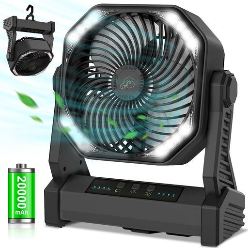 【1台3役&20000mAh充電池内蔵】アウトドア扇風機キャンプ扇風機充電式小型2重反転ファン風量4段階調節LEDライト搭載Type-C充電式上下風向調節コードレス最大約46時間連続使用フック付大風量…