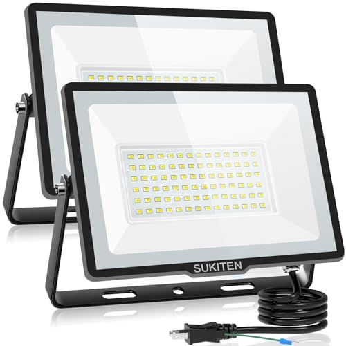 【驚異の明るさ・省電力】SUKITEN 投光器 led 屋外 作業灯 100W 2個セット 15000ルーメン 100V 極薄型 IP66防水 6500K 昼光色 高輝度 高放熱 120°広角 投光器ledライト 夜間作業 工事現場 工事用ラ 9e74529b