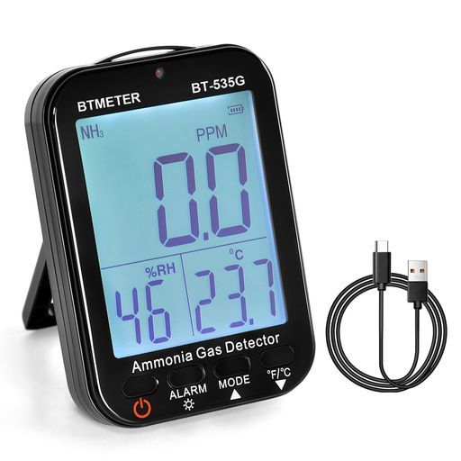 BTMETERBT-535G臭気測定器アンモニア検知器NH3濃度検出器測定範囲0-100ppm分解能0.1PPM、アラーム、温度(°F/°C)、湿度、養鶏、農場、研究に適したLCDバックライト表示付き—日本語説明書付き