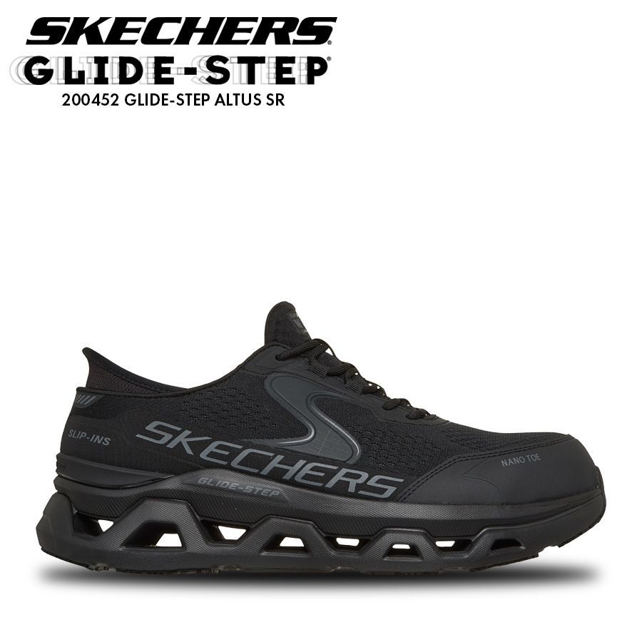 【12時まで即日発送】スケッチャーズ 安全靴 200452 25cm～28cm ブラック スリップインズ ワークスリップレジスタント グライドステップ アルタス メンズ カーボン先芯 防滑 感電防止 通気性 クッション性 SKECHERS セーフティシューズ