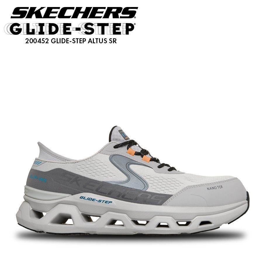 【12時まで即日発送】スケッチャーズ 安全靴 200452 25cm～28cm グレー×チャコール スリップインズ ワークスリップレジスタント グライドステップ アルタス カーボン先芯 防滑 感電防止 通気性 クッション性 SKECHERS セーフティシューズ