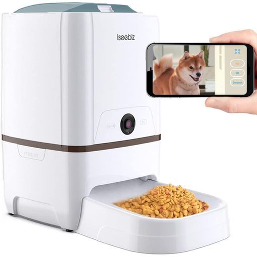 自動給餌器猫犬用Iseebizスマホで遠隔操作カメラ付きペット自動餌やり機5L大容量1日6食までタイマー式アプリ対応録音可水洗い可能ビデオカメラ留守も安心オートペットフィーダーiOSAndroid…