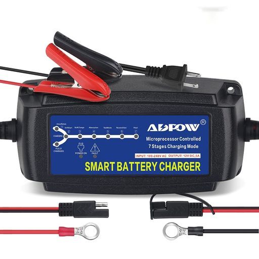 ADPOW12Vバッテリー充電器5Aバッテリーチャージャー15-120Ah用メンテナンス充電器サルフェーション除去7段階全自動充電LED表示過電圧/過電流/過熱/逆接続/ショート等保護トラック/カー/オー…
