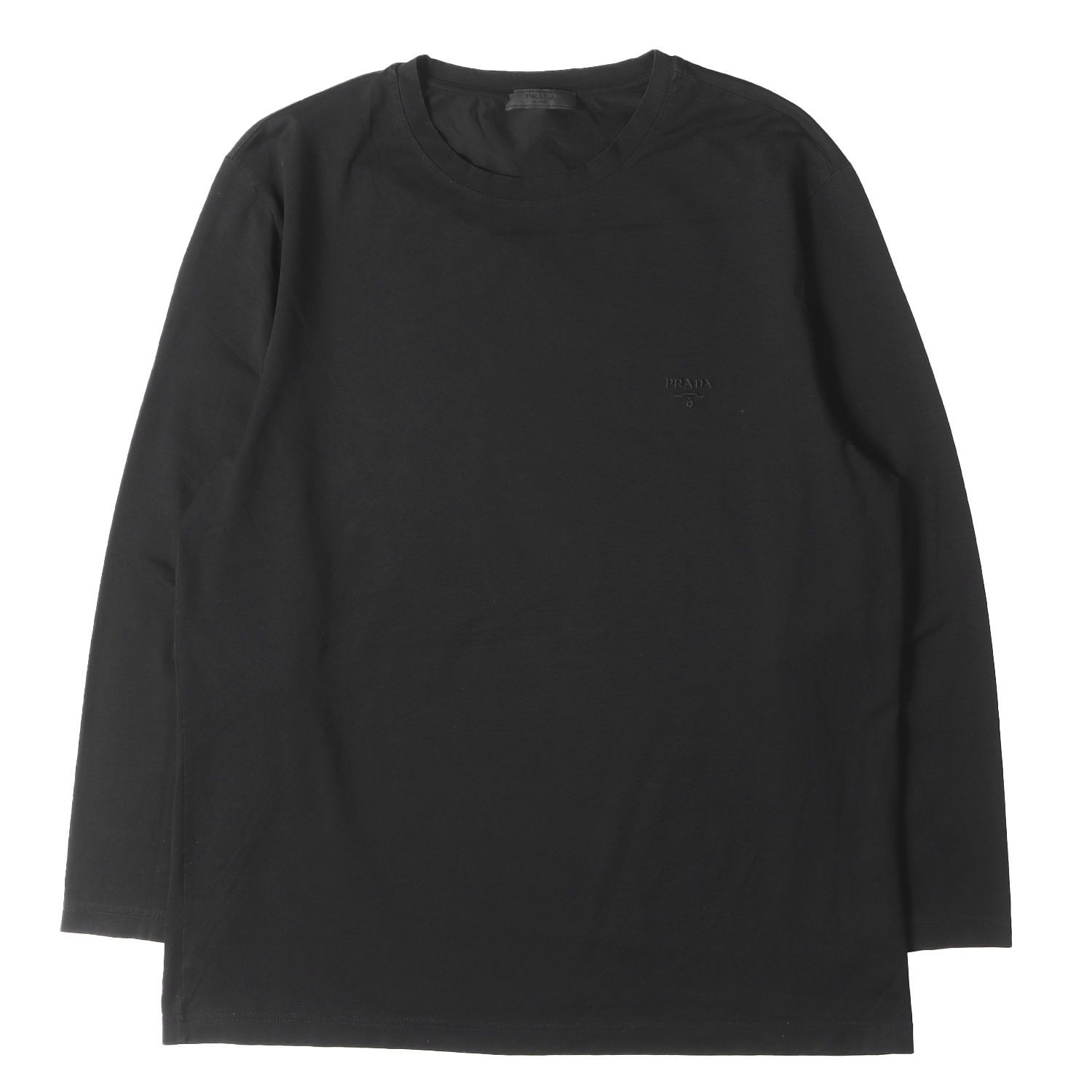 PRADA プラダ Tシャツ ブラック 黒 サイズ:XXXL | ブランドロゴ刺繍 ストレッチジャージーコットン ロングスリーブ Tシャツ (Prada Jersey Long-sleeved T-shirt) | トップス カットソー【メンズ】【中古】