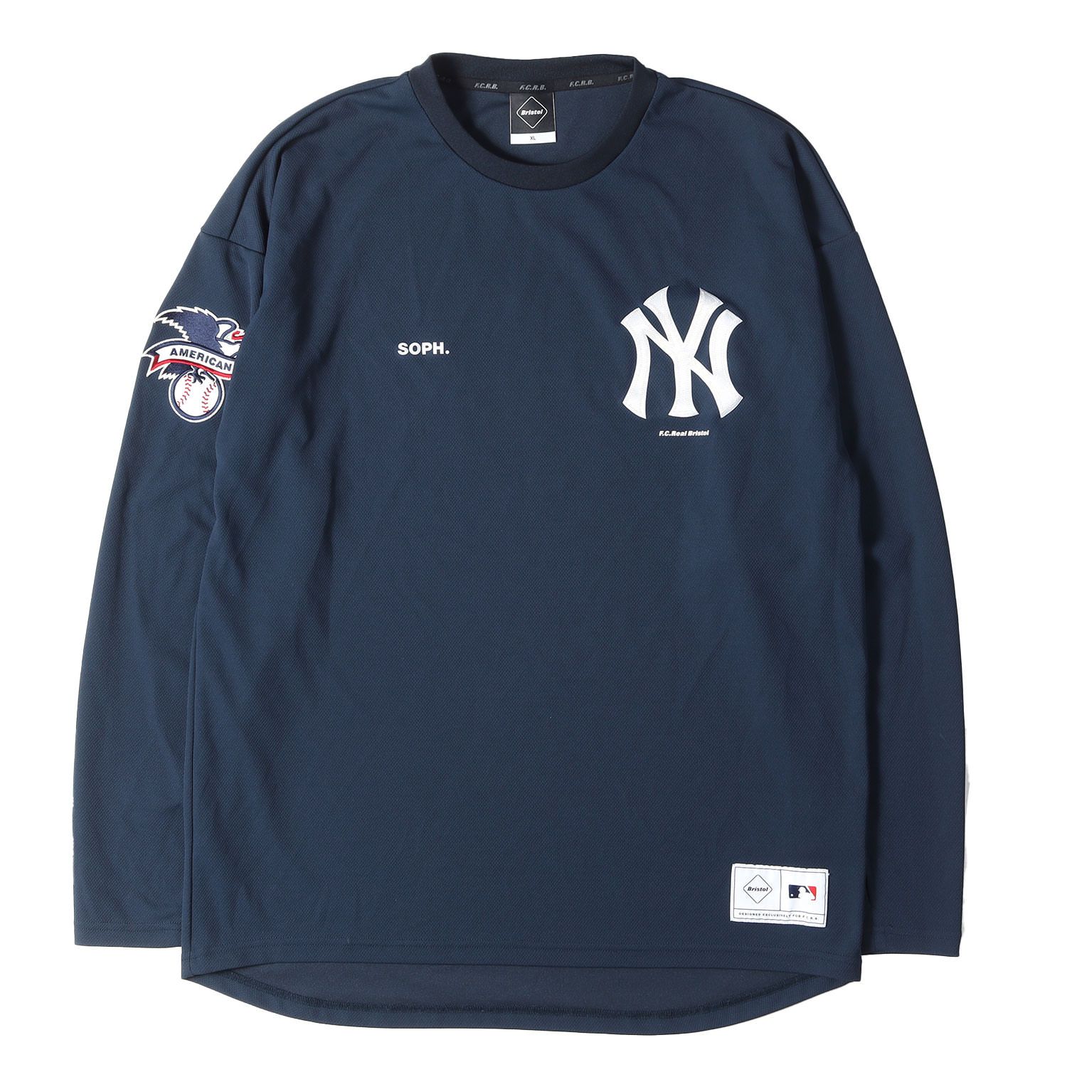 F.C.Real Bristol エフシーレアルブリストル Tシャツ ネイビー サイズ:XL | MLB / New York Yankees ロゴパッチ メッシュ ロングスリーブ Tシャツ (MLB TOUR L/S PRE MATCH TOP)【中古】