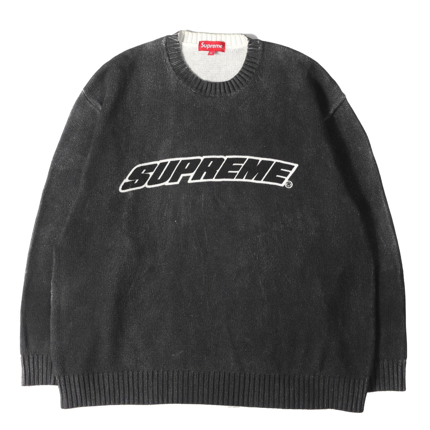 Supreme シュプリーム ニット ブラック 黒 サイズ:XL | 23SS プリントウォッシュ ブランドロゴ クルーネック コットン ニット (Printed Washed Sweater) | トップス セーター【メンズ】【中古】