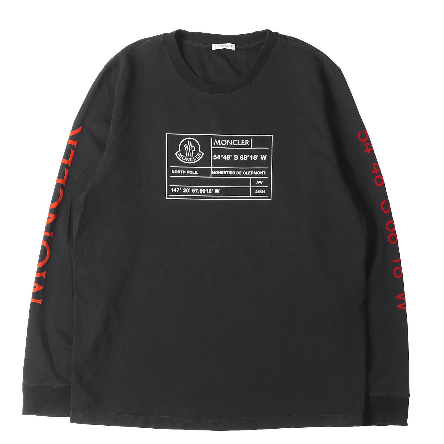 MONCLER - モンクレール フロッキープリント ロンT ブラックM 新品未使用 MONCLER モンクレール Tシャツ ブラック 黒 サイズ:L | 袖ロゴ
