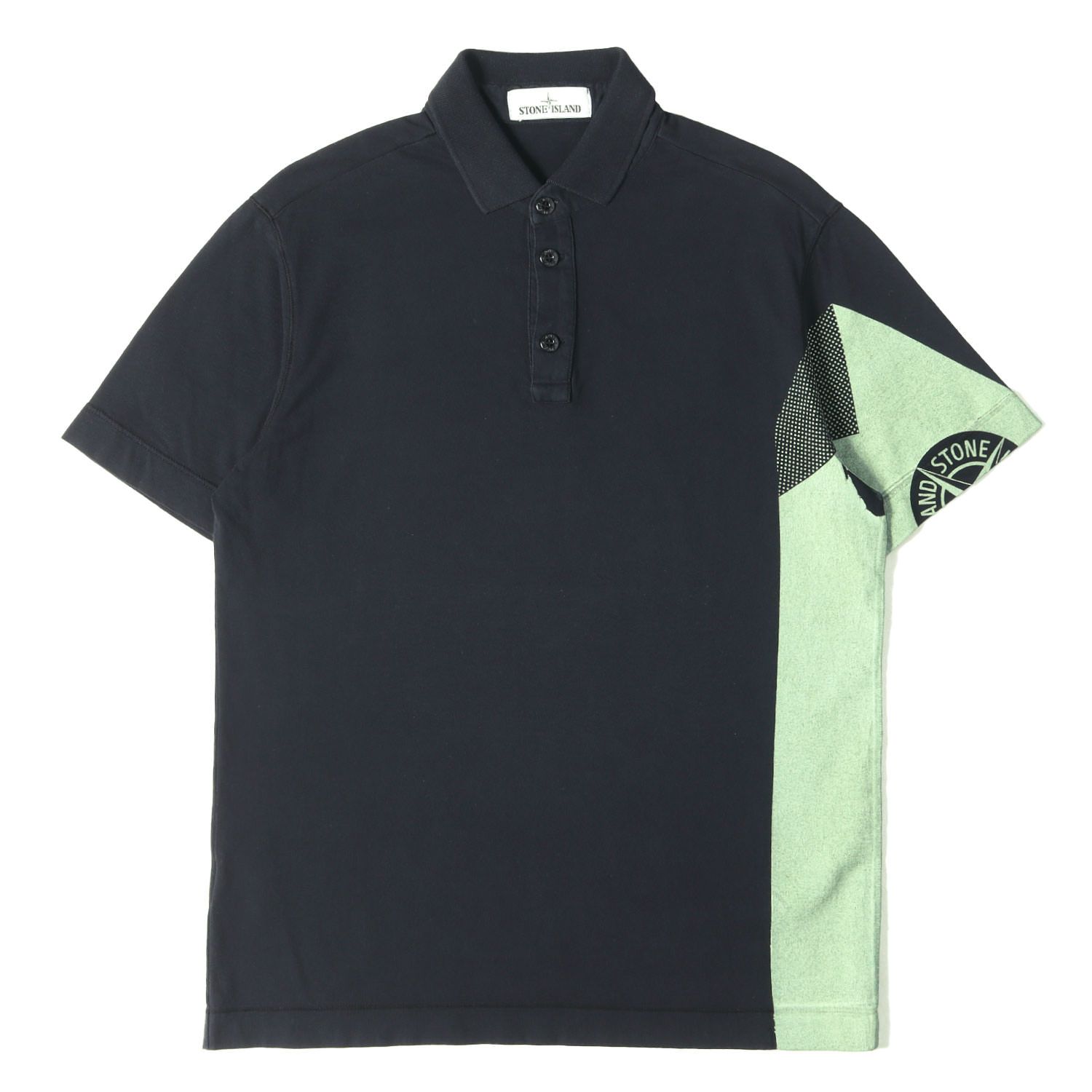 STONE ISLAND ストーンアイランド ポロシャツ ブラック 黒 サイズ:M | コンパスロゴプリント コットン ポロシャツ | 681520585 | トップス 半袖【メンズ】【中古】