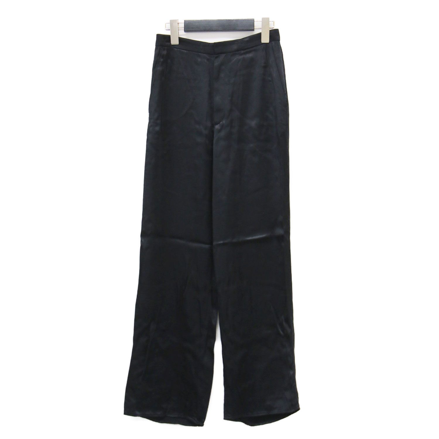 IENA イエナ パンツ ブラック 黒 サイズ:34(XS) | 25春夏 ドレープ サテン パンツ / ワイド ストレート | ボトムス ズボン 日本製【レディース】【中古】