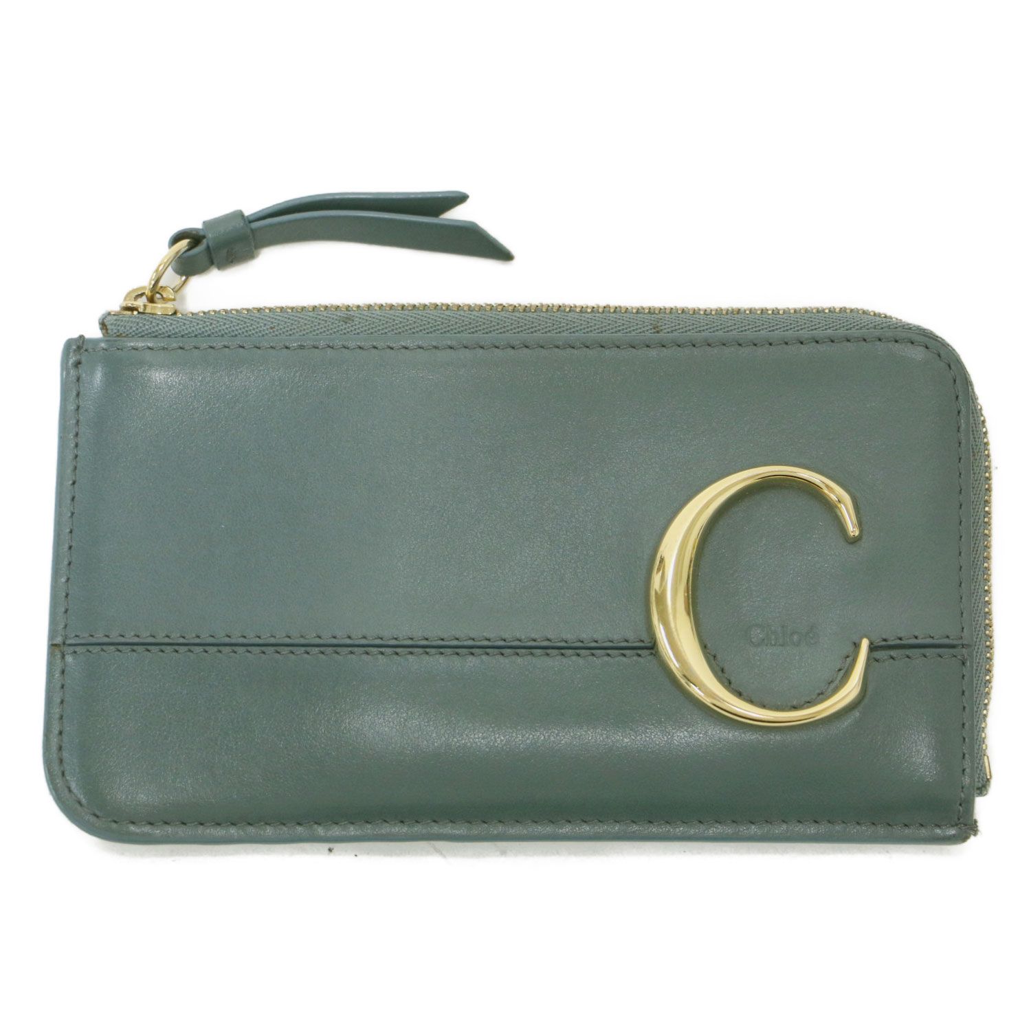 Chloe クロエ 財布 グリーン | レザー フラグメントケース / 財布 カードケース L字ファスナー Cロゴ | ブランド ファッション アイテム【レディース】【中古】