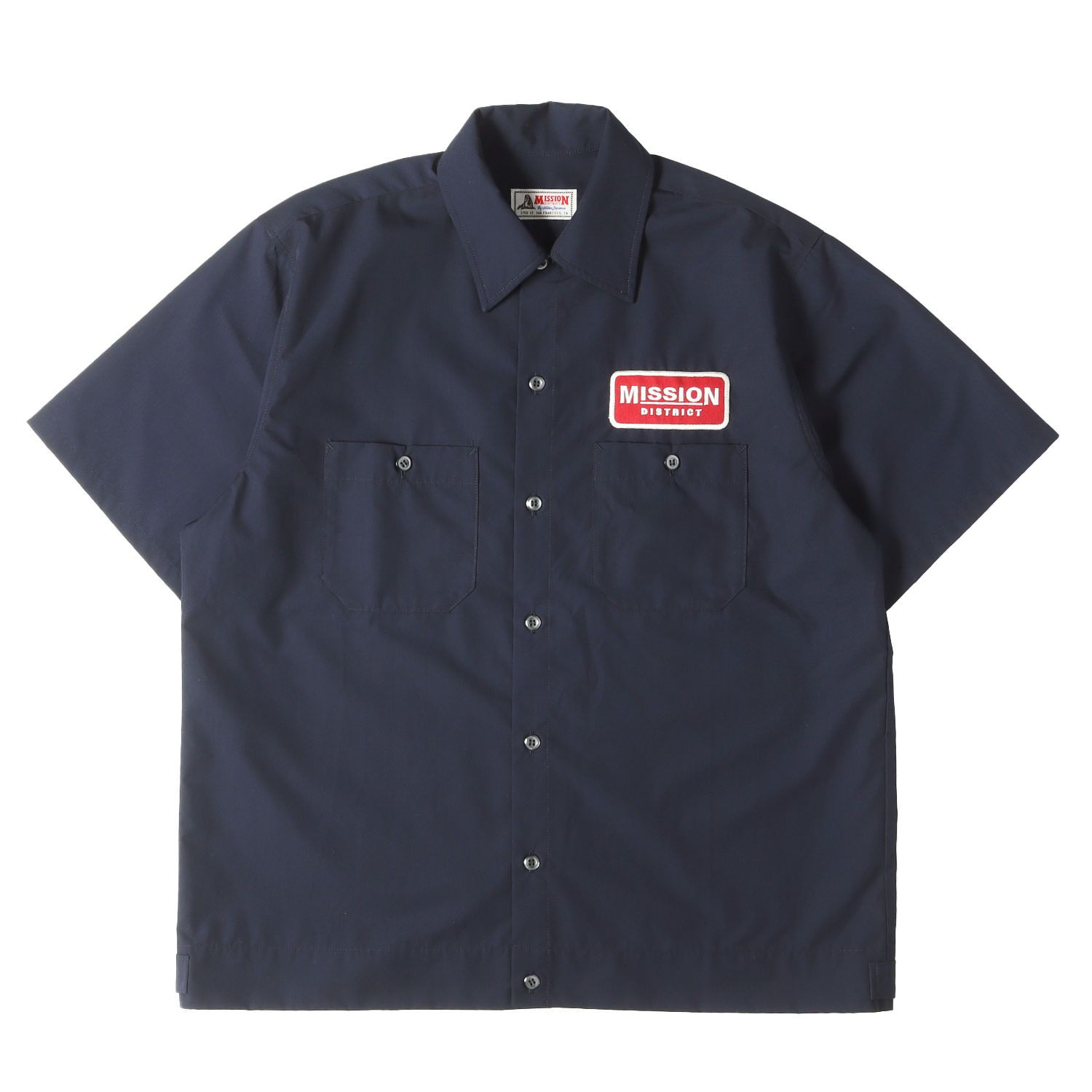 【美品】MISSION DISTRICT ミッションディストリクト シャツ ネイビー 紺 サイズ:M | ワッペン付き T/C ワーク 半袖シャツ(MT-415 ORIGINAL WORK SHIRT) | トップス カジュアルシャツ【メンズ】【中古】