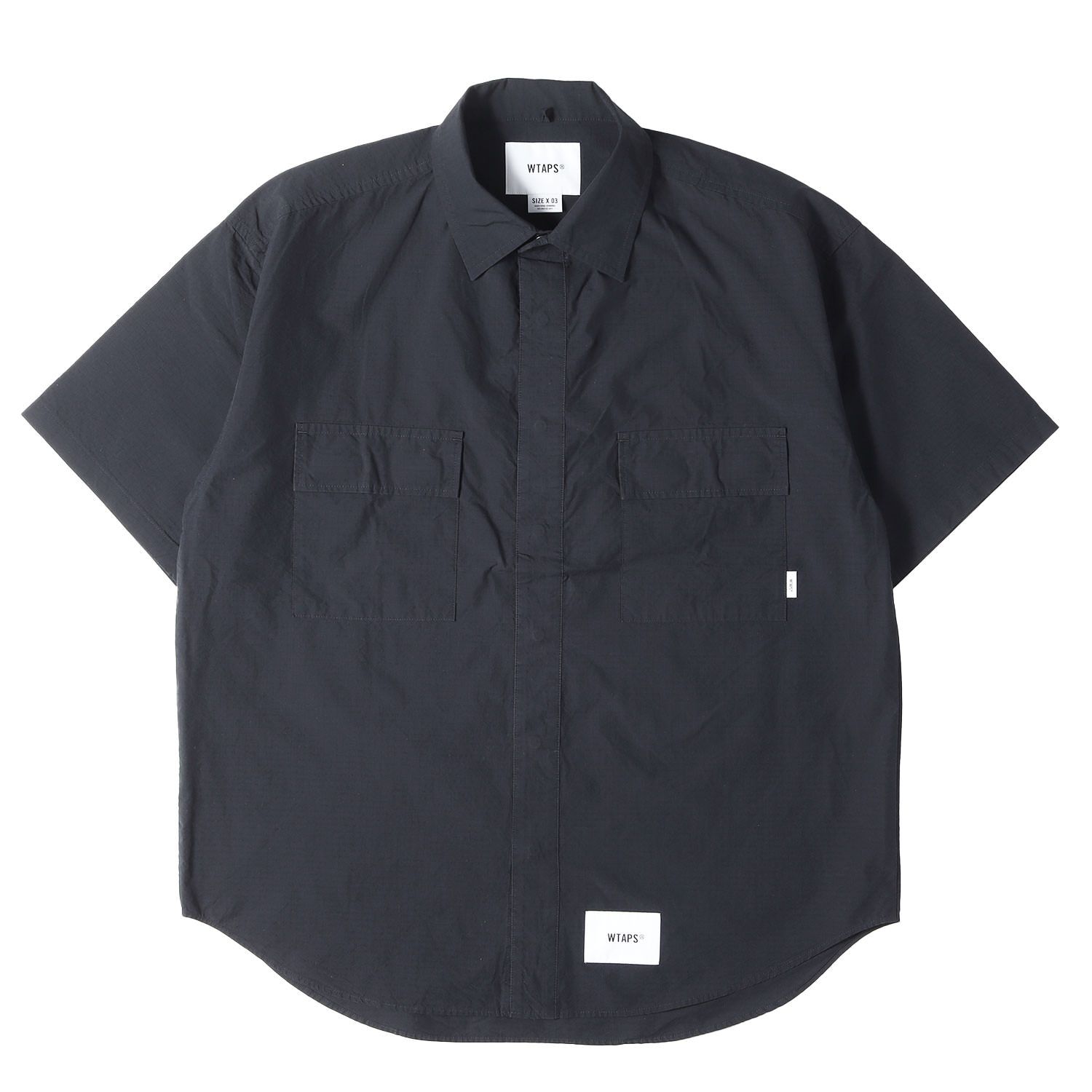 WTAPS ダブルタップス シャツ ネイビー 紺 サイズ:L | 23SS リップストップ スナップボタン 半袖シャツ(TANG / SS / NYCO. RIPSTOP. CORDURA) | トップス カジュアルシャツ【メンズ】【中古】
