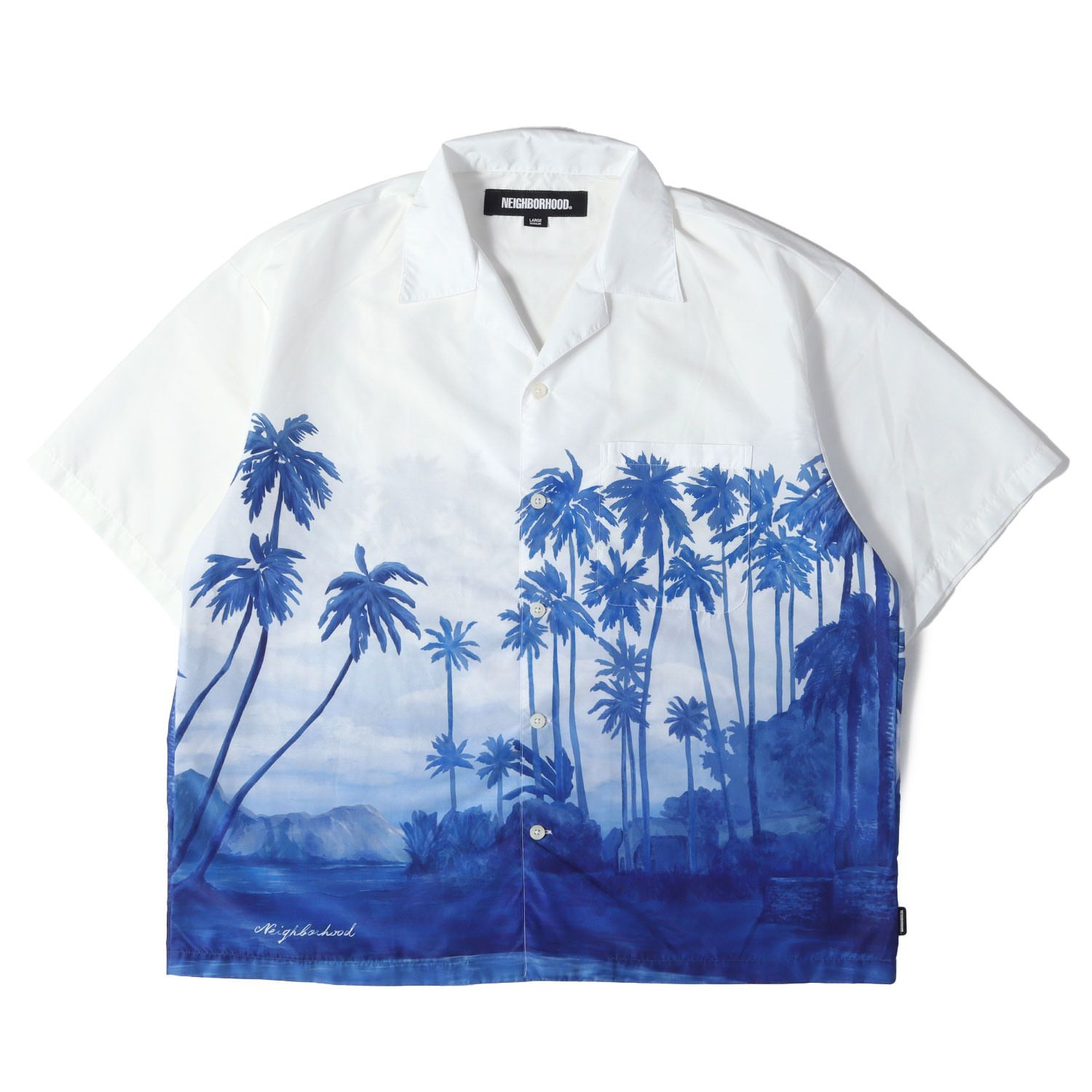 【美品】NEIGHBORHOOD ネイバーフッド シャツ ブルー ホワイト サイズ:L | 24SS パームツリー ハワイアンシャツ / アロハシャツ(PALM TREE HAWAIIAN SHIRT SS) | トップス【メンズ】【中古】