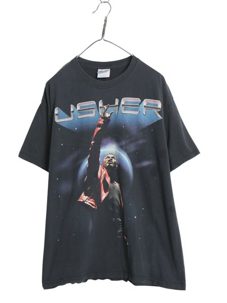 アッシャー ツアー 両面 プリント Tシャツ メンズ XL / オールド イラスト グラフィック R&B ヒップホップ ラップ 当時物 大きいサイズ 黒
