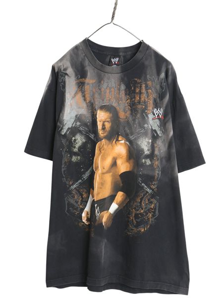 00s WWE トリプルH 両面 プリント Tシャツ メンズ XL / 古着 オールド オフィシャル プロレス アメプロ WWF グラフィック 大きいサイズ 黒