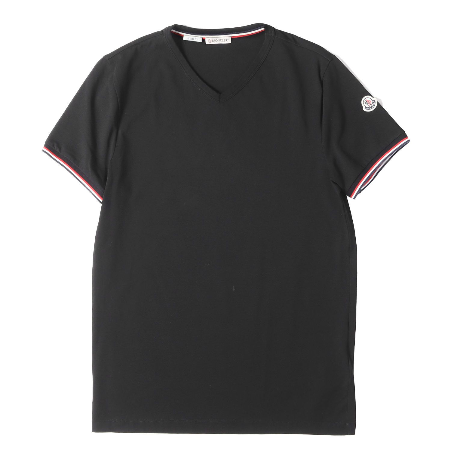 【美品】MONCLER モンクレール Tシャツ ブラック 黒 サイズ:M | 21SS ストレッチ スリムフィット Vネック Tシャツ(MAGLIA SCOLLO A V) | トップス カットソー 半袖【メンズ】【中古】