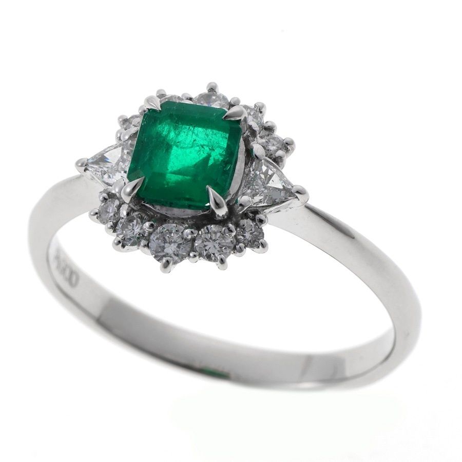 Pt900　リング　エメラルド 0.68ct / ダイヤモンド 0.36ct　# 17 【中古】 商品番号 B-160354